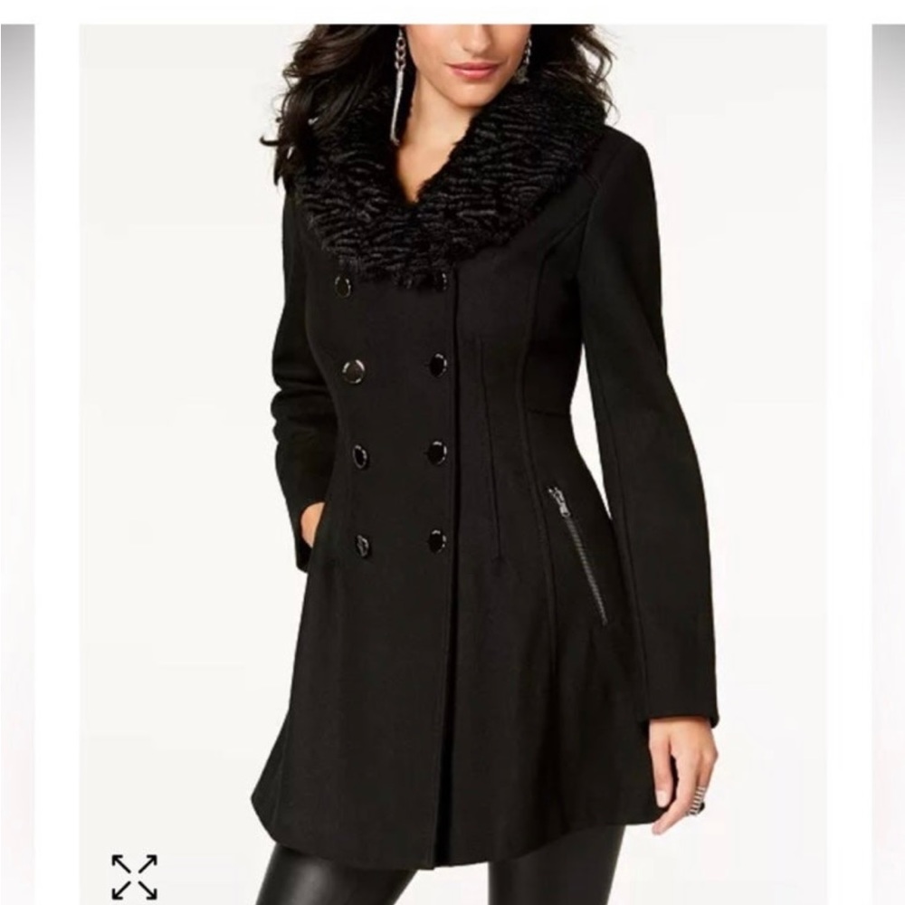 Guess Fur Collared Wool Coat